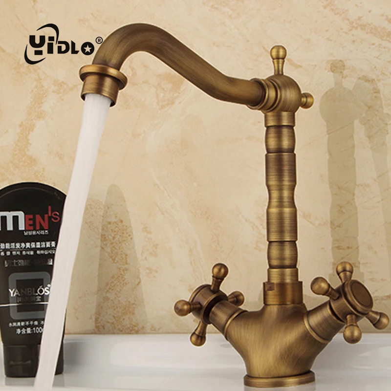Антикварные смесители для раковины кухни латунь холодная и горячая вода кран