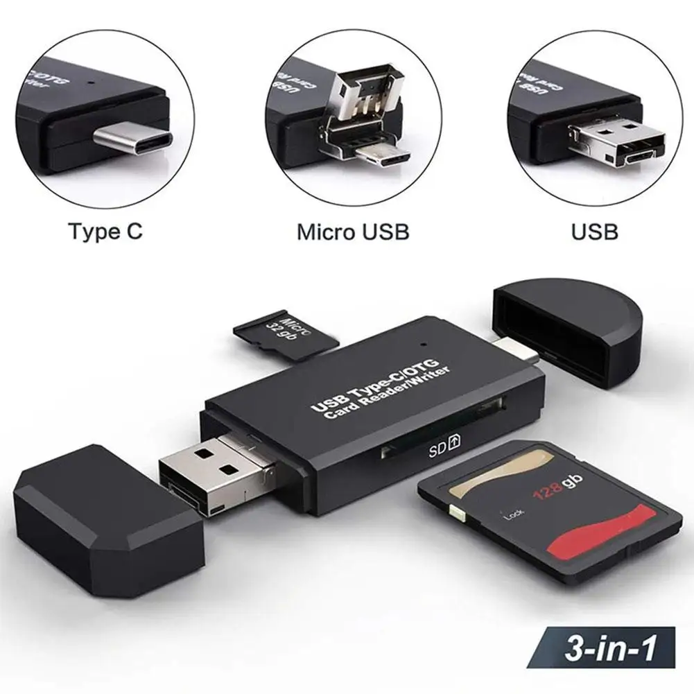 Type C Micro USB 3 в 1 OTG Кардридер высокоскоростной USB2.0 Универсальный TF/SD для Android