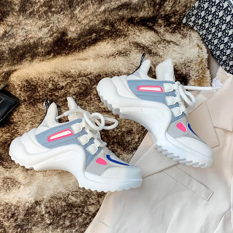 

2020 INS Harajuku Sneaker Fashion Lady Fall Casual Wear Sporting Platform Mixed Colors Daddy Shoes Women