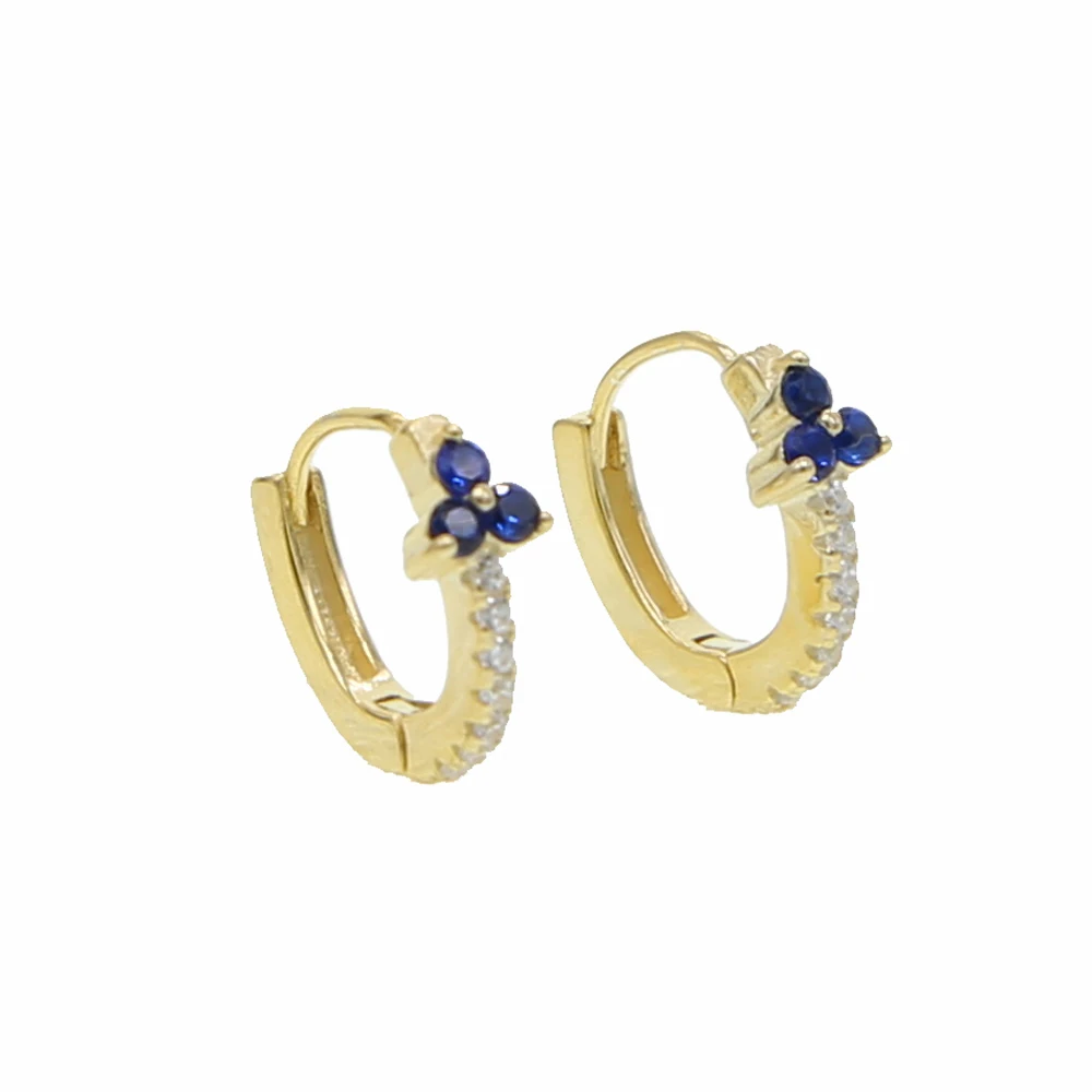 blue 925sterling silver minimalist adorable women girl jewelry U hoop huggie cz blue red green delicate dainty multi piercing earring - Окраска металла: blue