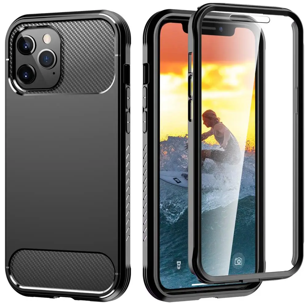 

Hybrid Hard + TPU Case for iPhone 12 Pro Max Shockproof 2 in 1 Case for iPhone 12 Shield Build in Screen Protector full Body