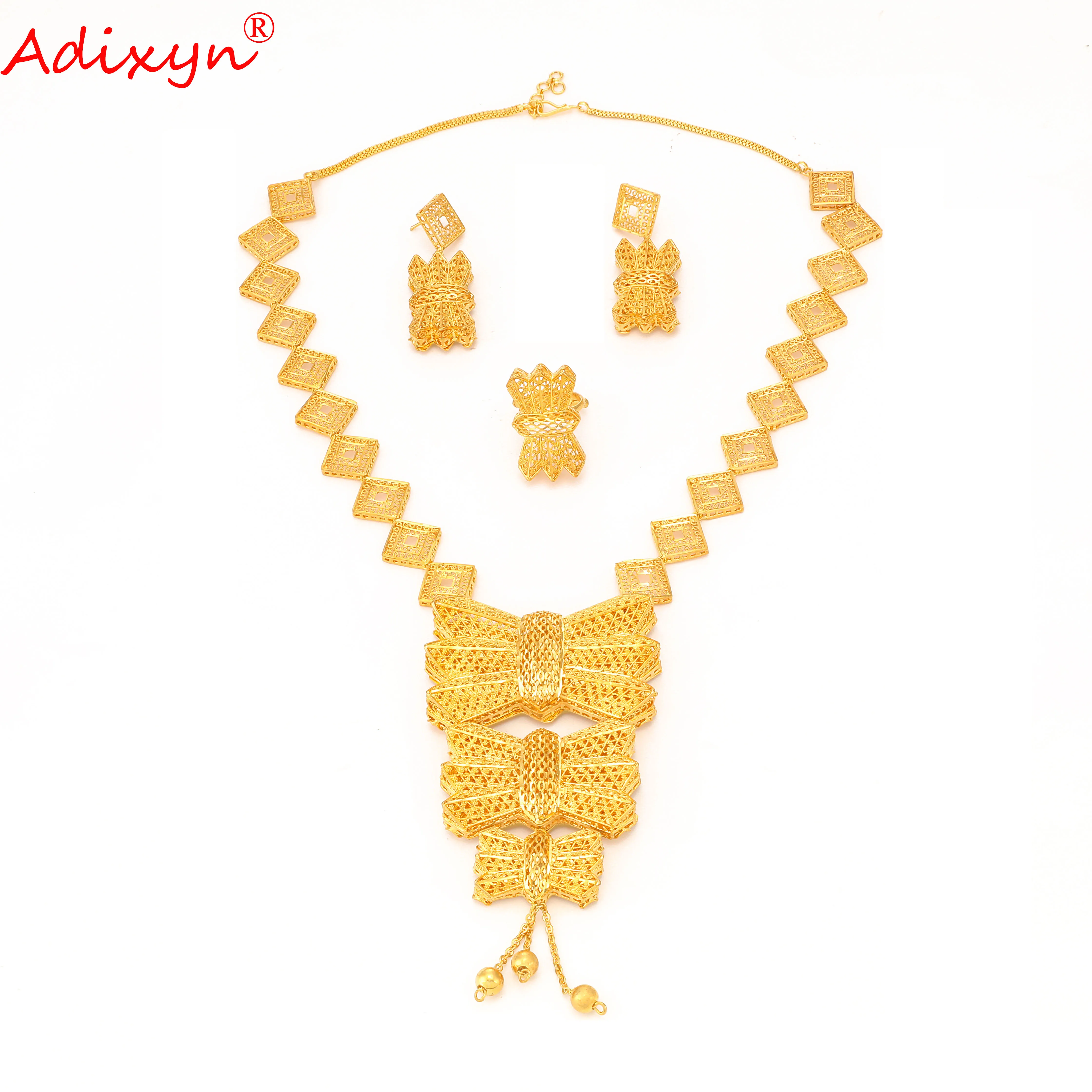 

Adixyn 60 см цепочка серьги кольцо 24k золото Цвет Медь набор украшений для женщин Африка Ближний Восток Дубай элементы N1021I7