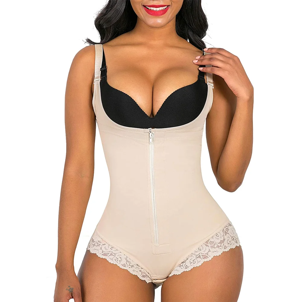 

Lifter Tummy Control Shapewear Waist Trainer Women Lace Zipper Open Bust Bodysuit Shorts High Waist Body Shaper Slimming Panties