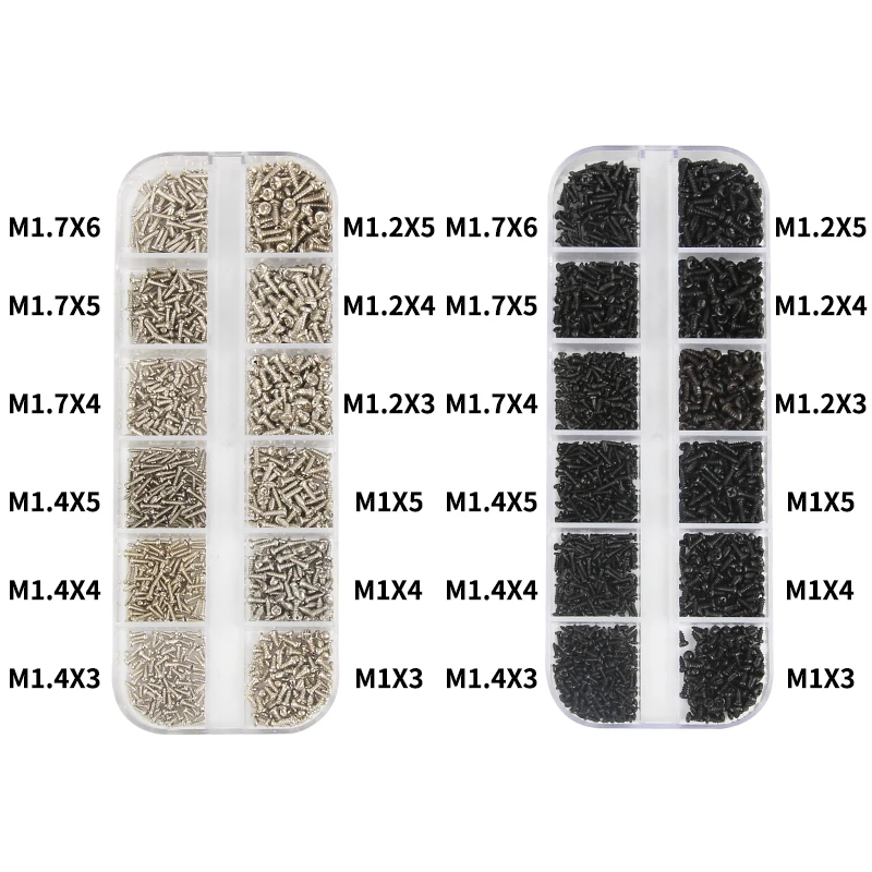 

1200 шт. набор самонарезающих электронных небольших винтов по дереву M1, 2 M1.4, M1.7 микро винты для очков с круглой головкой