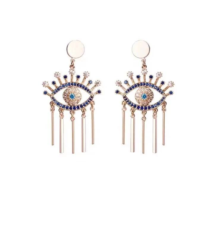 

Европейские дизайнерские Винтажные серьги-кисточки в форме глаз для женщин, модные индивидуальные серьги Стразы, женские модные украшения ...