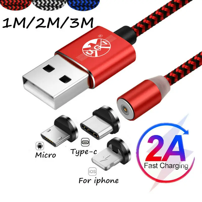 1M 2M 3M 360° Magnetic Adapter Micro USB IOS USB-C 2.4A Fast Charging Cable For Samsung S6 S7 S8 IPhone 5 6 7 8 X Huawei | Мобильные