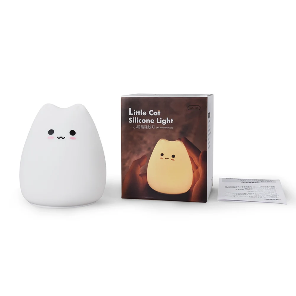 Мягкий силиконовый милый мини мультяшный ночник в форме кошки ПЭТ детская