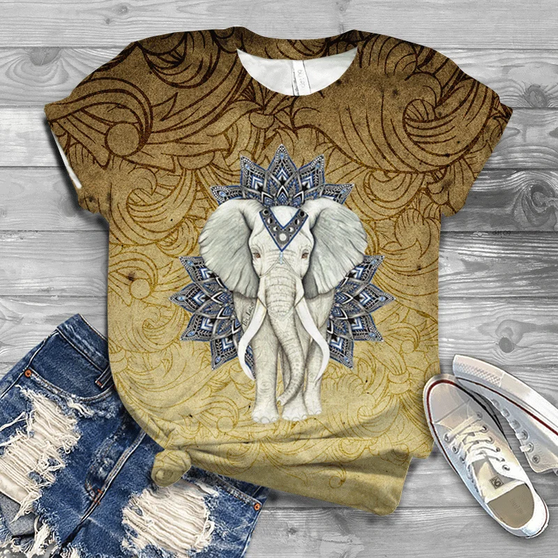 

Elephant Cute 3D T-shirt Top Summer Hot Style Oversized Women's T-shirt Hip Hop Streetwear Harajuku Short Sleeve T-shirt 2021