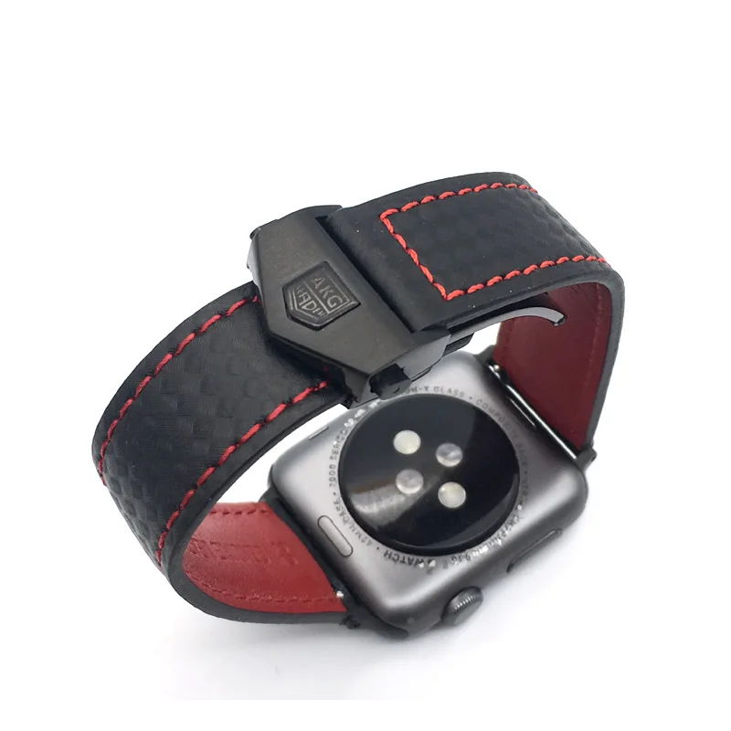 Ремешок AKGLEADER из углеродного волокна и натуральной кожи для часов Apple Watch Series 4 5 40 мм 44 мм серия 3 2 браслет на запястье 38 мм 42 мм