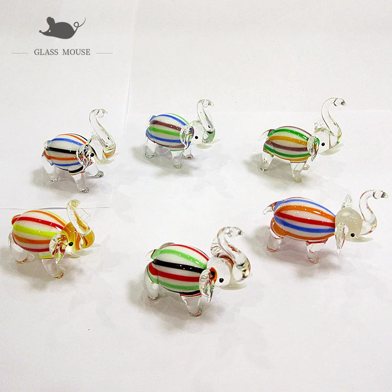 

6pcs American style miniature Statues Handmade Glass Elephant Figurines Animals Collection Home Table Decoration Creative Gift