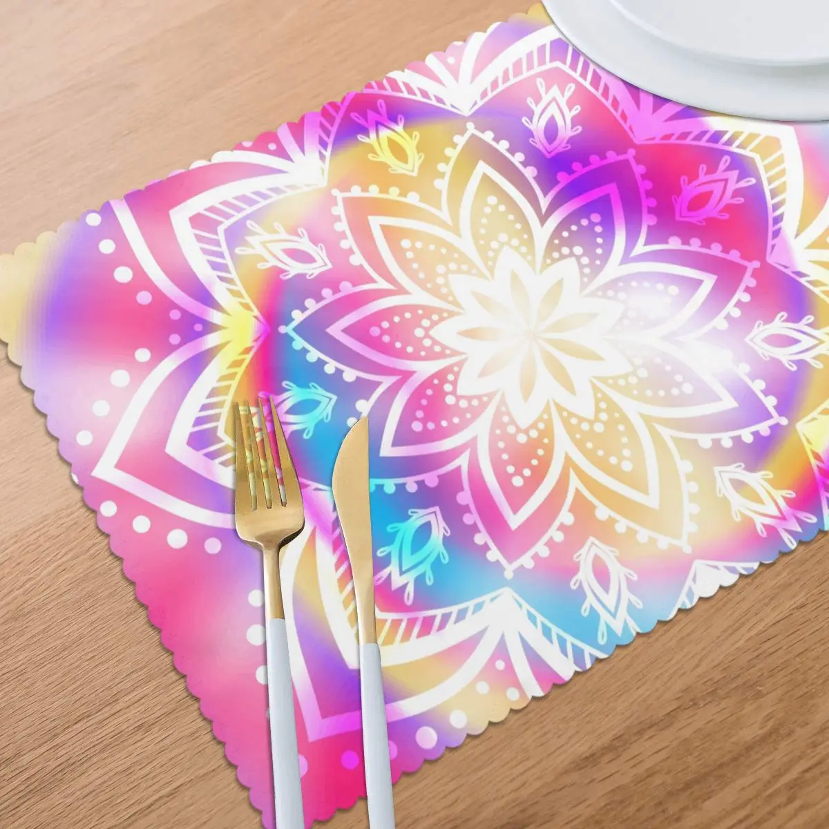 

6 PCS Placemat Table Mat Hippie Love And Music For Tables Heat-insulation Linen Kitchen Dining Pads
