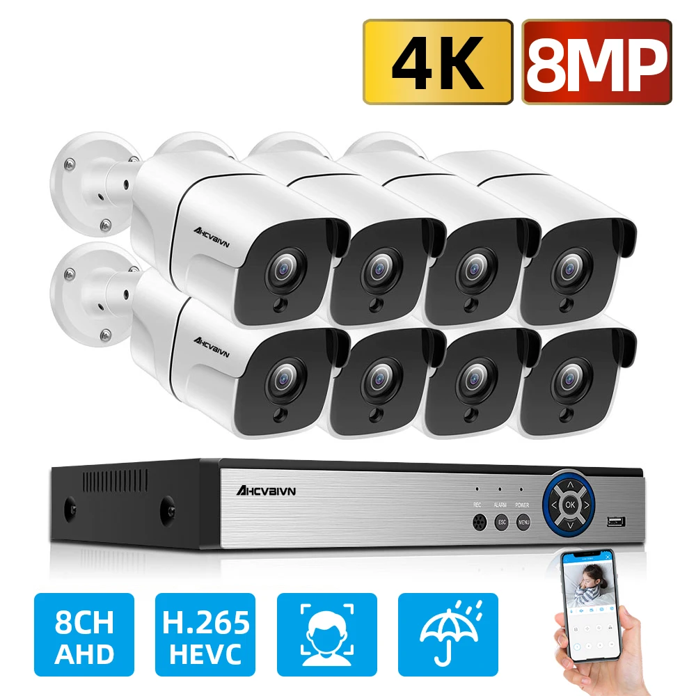 

8-Channel 4K Face Detection Video Security System DVR recorder Outdoor Weatherproof CCTV Camera System H.265+ Surveillance Kit