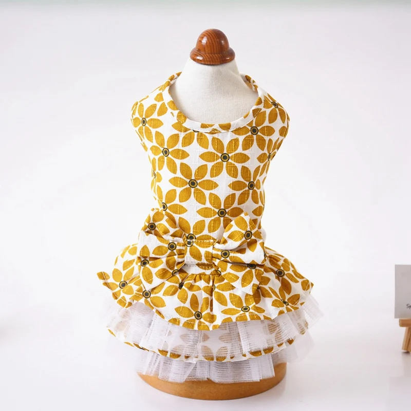 Плиссированное Платье для собак на весну и лето хлопковая одежда девочек юбка