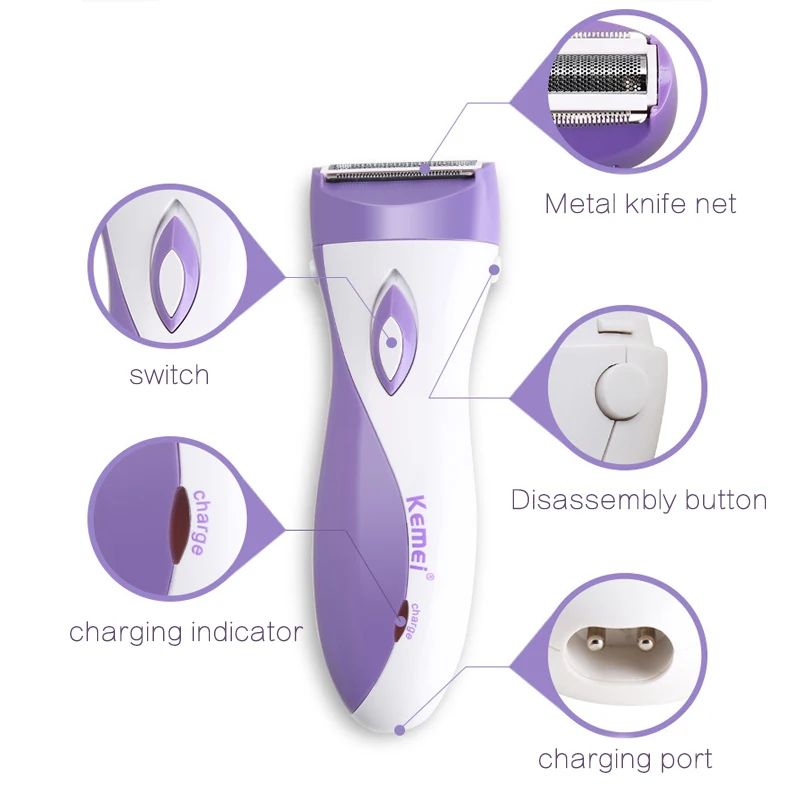 Kemei Женская моющаяся бритва для бритья женщин и удаления волос электрическая