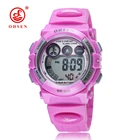 Цифровые детские наручные часы OHSEN для девочек с резиновым ремешком, водонепроницаемость 50 м, фиолетовые детские электронные светодиодные часы, модные спортивные часы с будильником