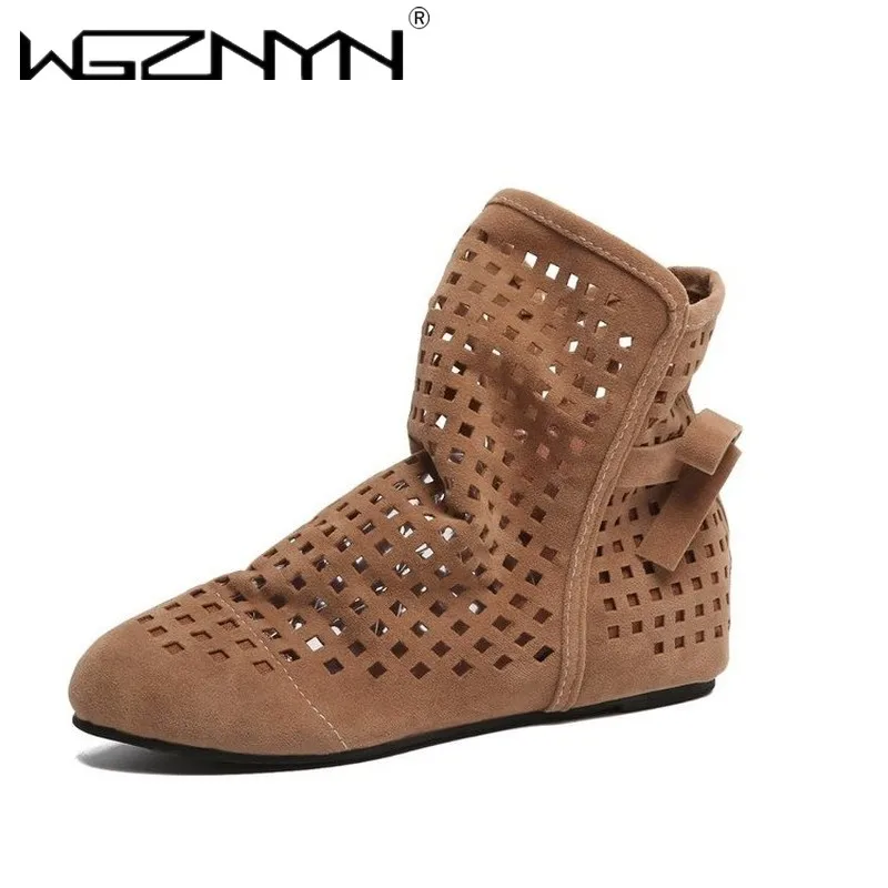 Женские ботинки со скрытой танкеткой повседневные на плоской подошве с вырезами