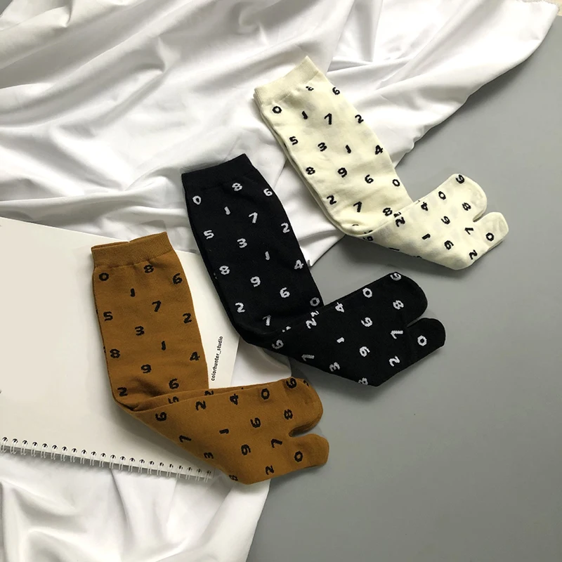 

Absorbs Sweat Breathable Tabi Socks Chic Colorful Numbers Jacquard Combed Cotton Split Toe Stockings Stylish Middle Tube Socks