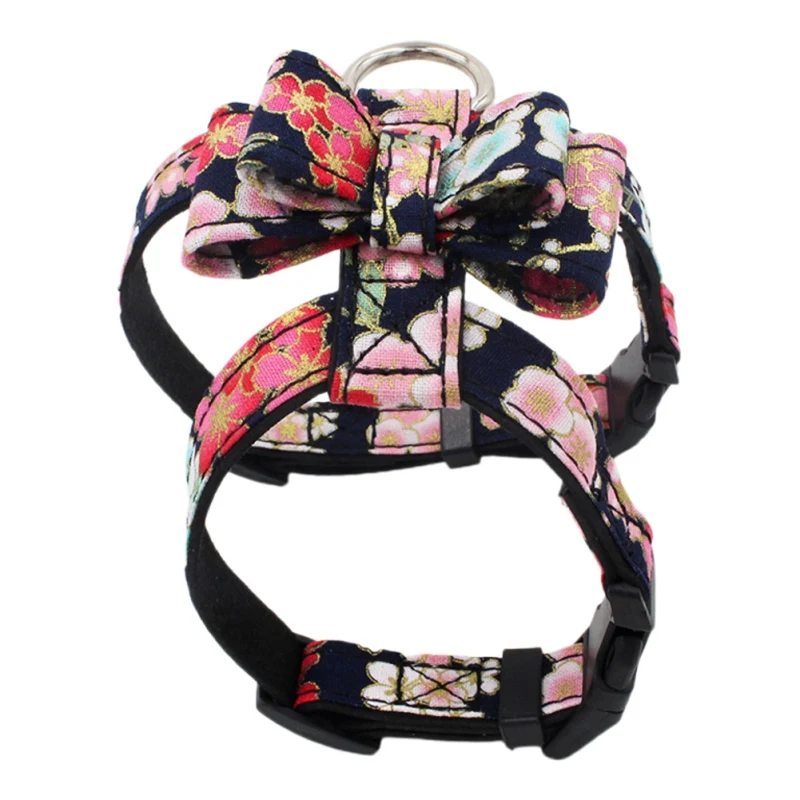 Японский Стиль печатных сундук для собак ремень хлопчатобумажной ткани с бантом