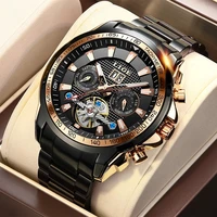 lige watches men top brand luxury tourbillon watch fashion stainless steel 100m waterproof men mechanical wristwatch relogiobox