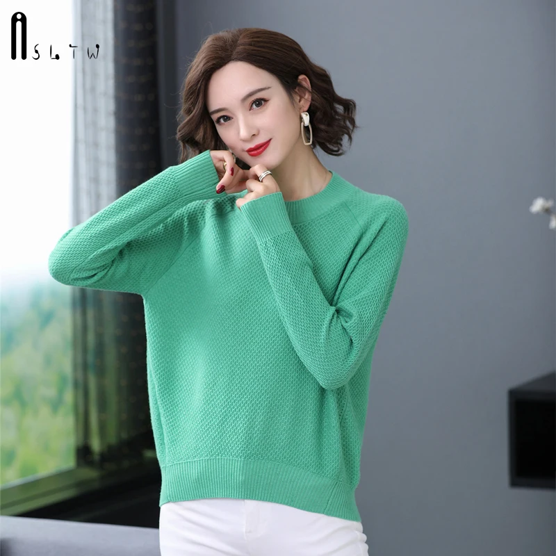 ASLTW пуловер свитер для женщин зимний однотонный клетчатый джемпер с круглым