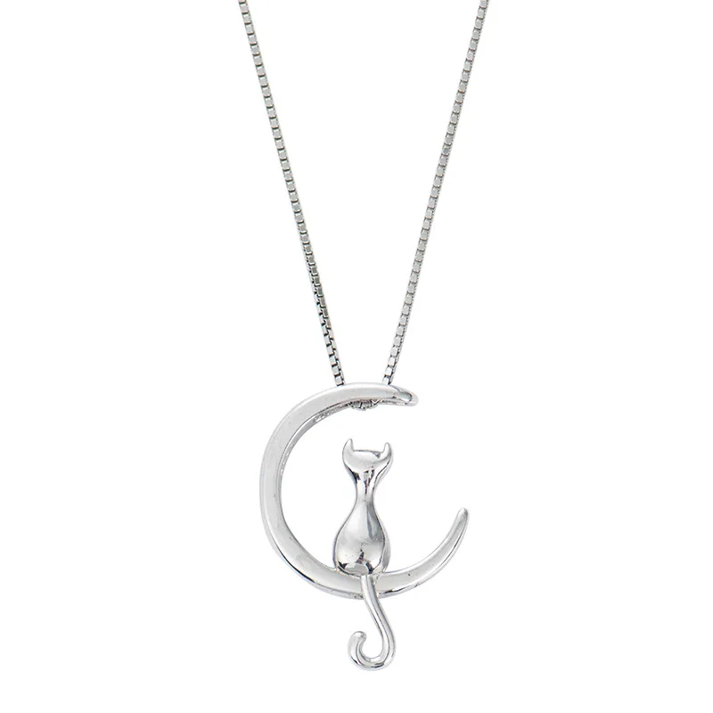 

Moon cat necklace clavicle chain female simple s925 sterling silver cute sweet student all-match item