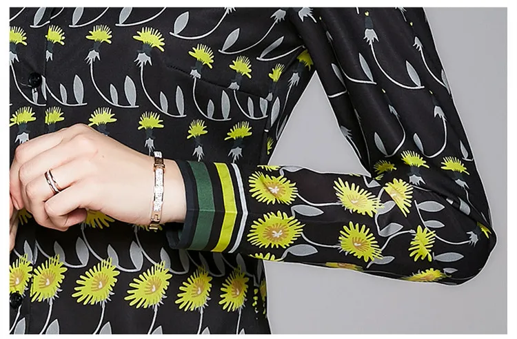 

Fashion Designer Runway Flower Daisy Print Single-Breasted Shirts Women Blusas Casual Spring Autumn Top 2020 Office Ladies Shirt