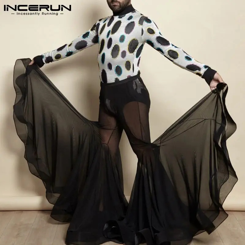 

Пикантные мужские домашние брюки INCERUN для отдыха, Повседневная прозрачная однотонная универсальная свободная дышащая сетка, женская модел...