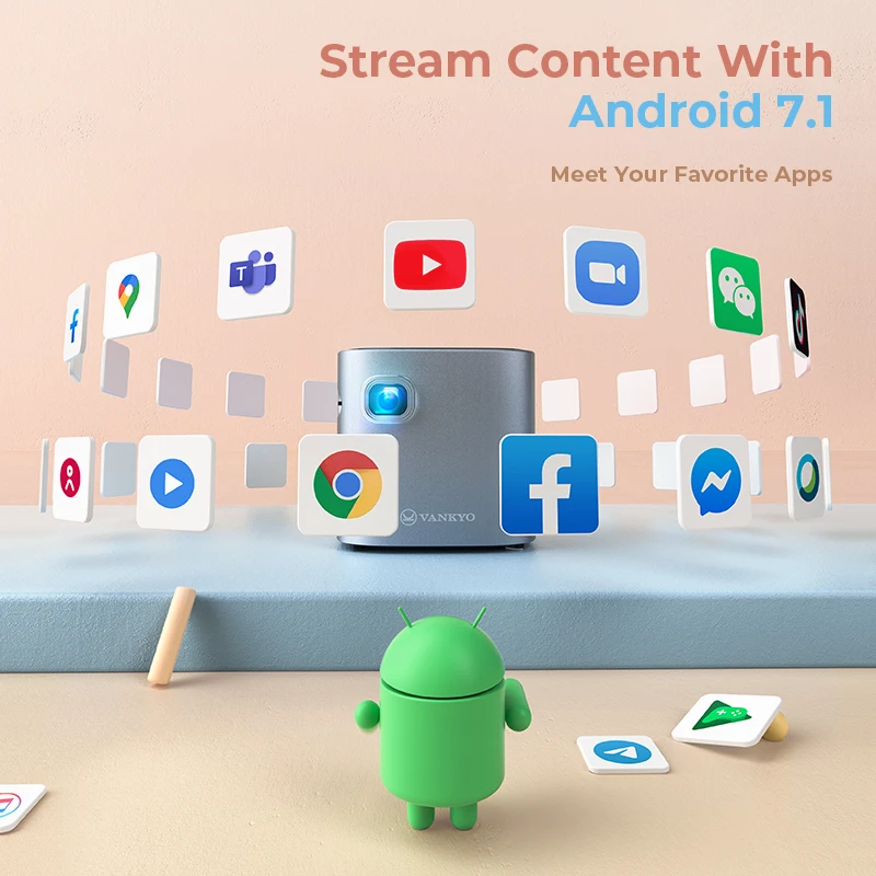 Умный мини-проектор VANKYO GO200 BT4.0 1080P перезаряжаемый DLP Wi-Fi Pico-проектор с Android 7 1 USB для