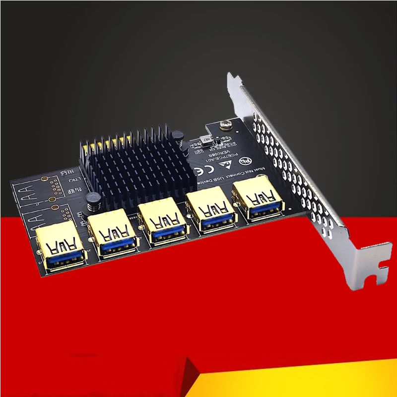 Фото Увеличитель PCI Express, переходная карта PCIE с 1 на 5 портов, концентратор USB 3,0, 1X 4X 8X 16X, Райзер для майнинга видеокарт №2
