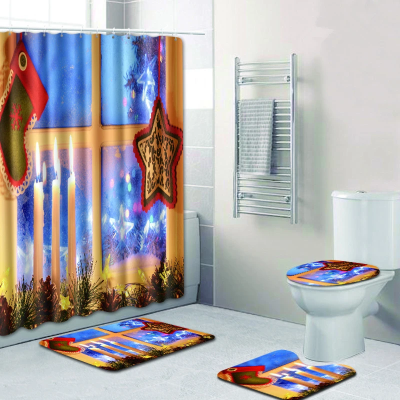Zeegle Christmas Bath Mat with Shower Curtain Set Microfiber Toilet Foot Rug U Type Washable Floor | Дом и сад