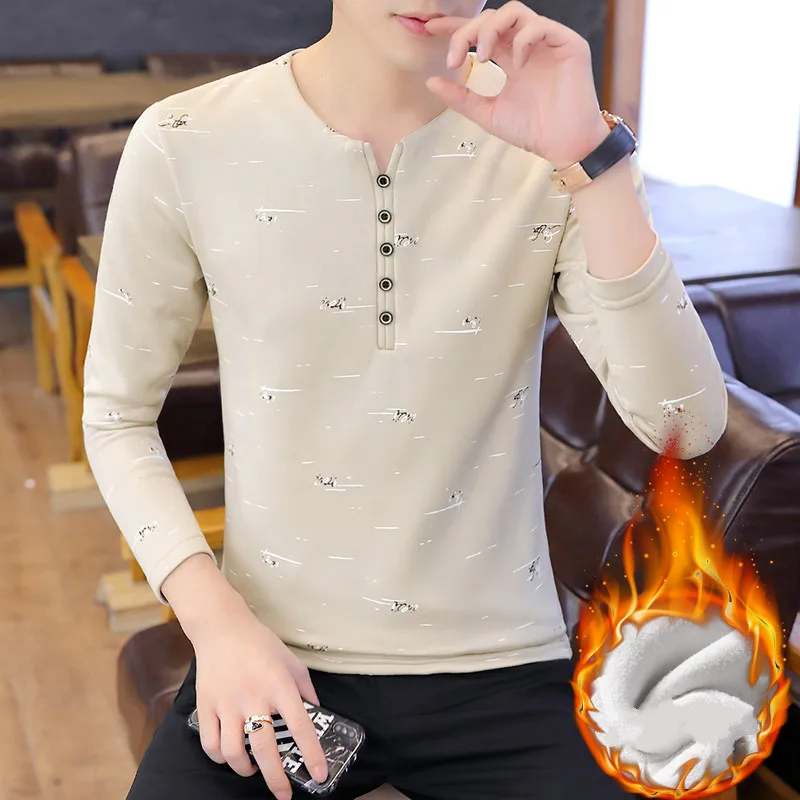 

2019 Men's blouse thickened in autumn and winter long sleeves keep warm T-shirt men t shirt
