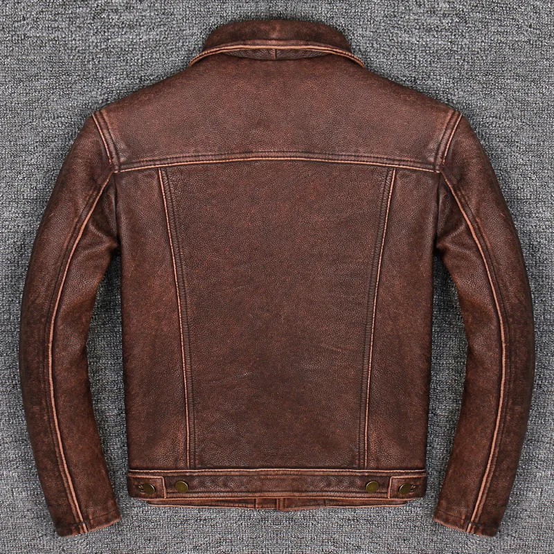 

2020 Vintage Brown Men Autumn Casual Jacket Single Breasted Plus Size 4XL Genuine Cowhide Russian Slim Fit Leather Coat