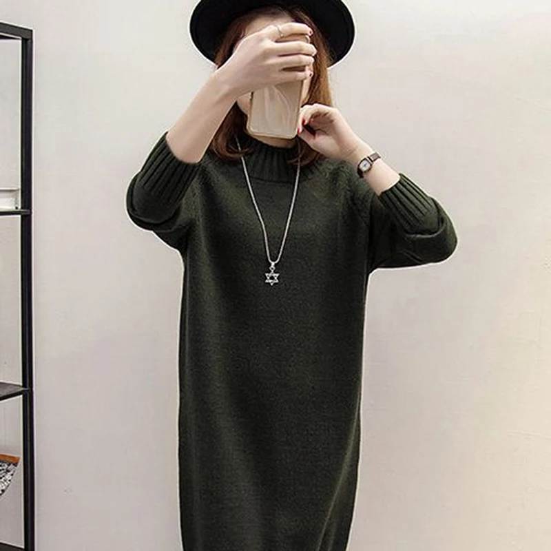 

Turtleneck Sweater Dress 2021 Women Fashion Autumn Winter Knitted Pullovers Sweaters Long Sleeve Jumper Pull Femme