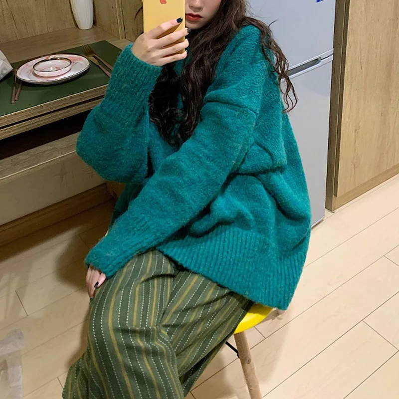 Womens Warm Knitted Pullover Sweater Loose Lazy Female Sweaters Oversized Jumper Long Pull Autumn Winter | Женская одежда
