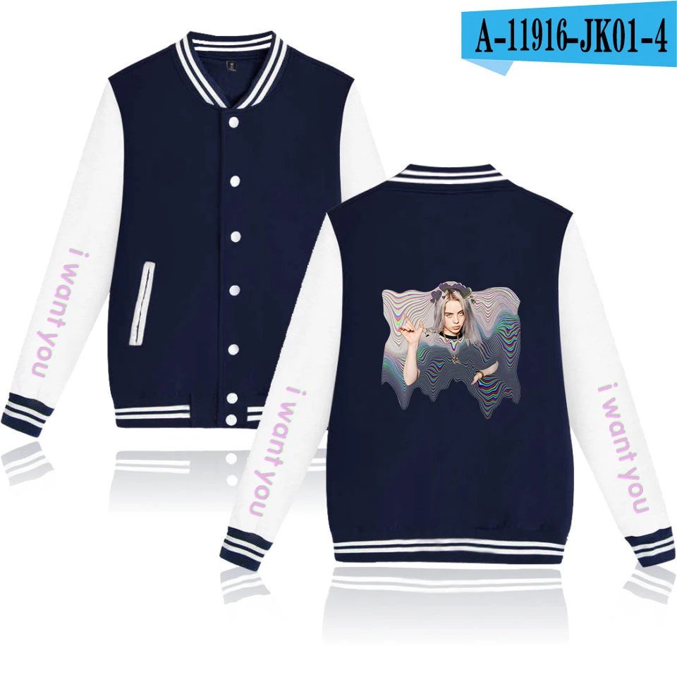As picture Billie Eilish, бейсбольная куртка, женская, мужская, модная, повседневная, Харадзюку, хип-хоп, уличная, с принтом, бейсбольная куртка, синяя+ серая, куртки, топы - Цвет: As picture