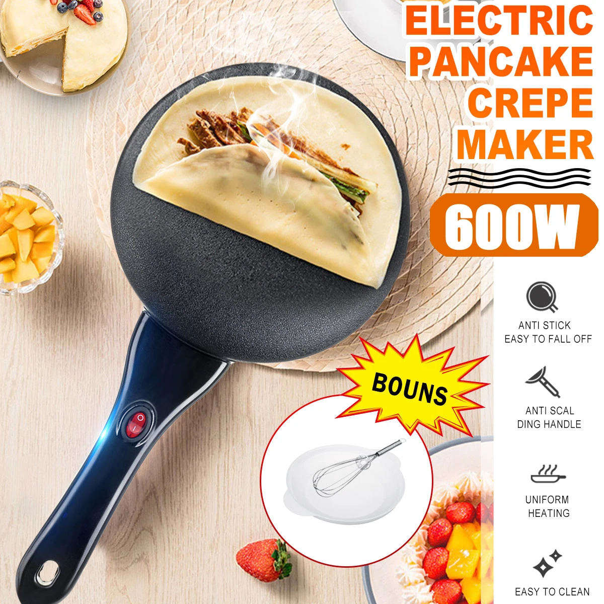 

220V 600W бытовой антипригарный блинница сковорода электрическая блинница торт машина для жарки блинов Портативный Кухня выпечки инструменты