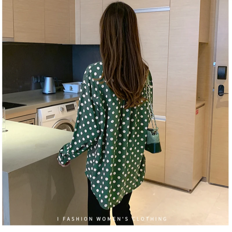 С длинным рукавом с принтом и узором в горошек рубашка блузка Для женщин s Топы