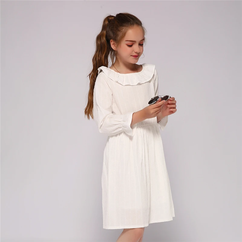 Kseniya Kids Spring Autumn White Ruffle Collar Long Sleeve Girls Baptism Dress For 2 to 9 Years | Детская одежда и обувь