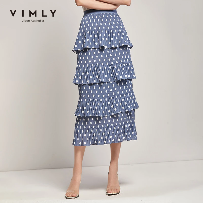 Летняя шифоновая юбка в горошек Vimly 2020 модная Многоуровневая элегантная женская