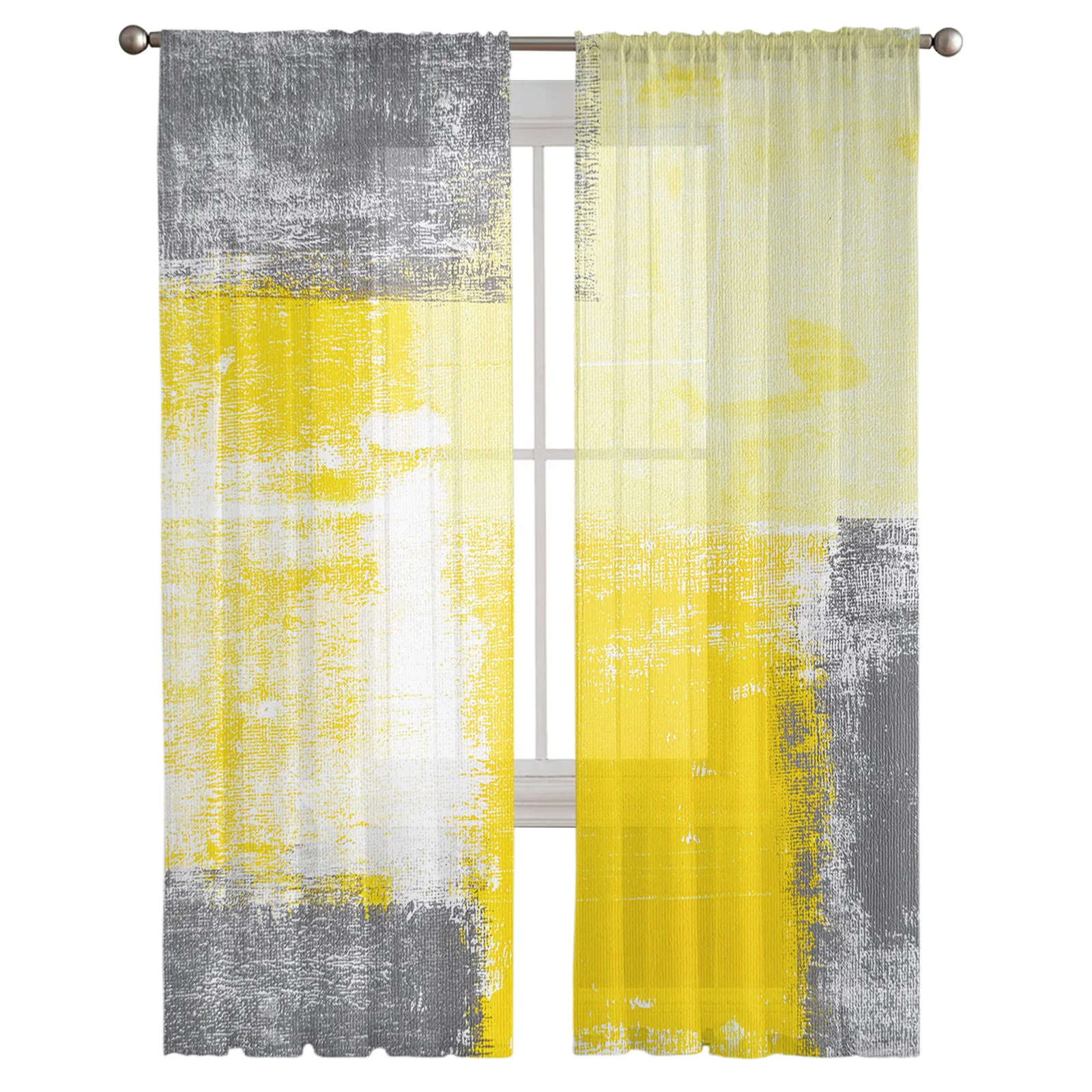 Paint Abstract Geometric Yellow Tulle in Sheer Curtains for Living Room Bedroom Kitchen Window Treatment Chiffon Curtain Blinds |
