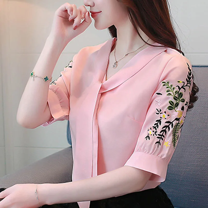 2019 шифоновая Женская Офисная рубашка блузка с коротким рукавом летние женские