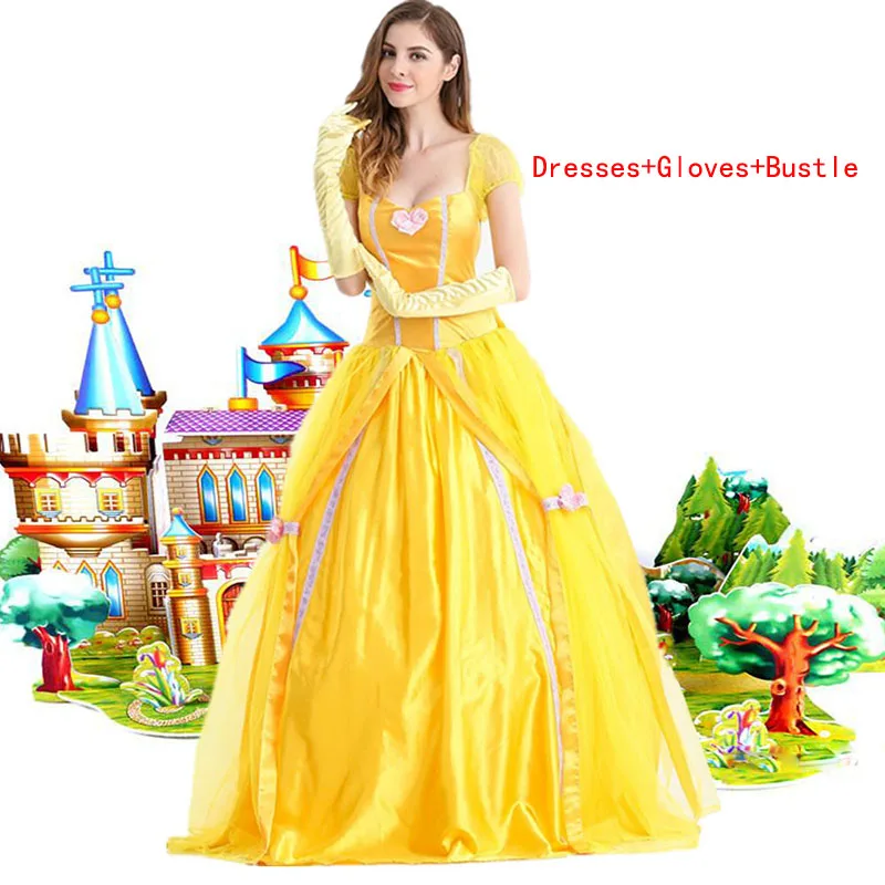 

Yellow Fantasias Beauty and Beast Belle Princess Dress Adult Fancy Party Christmas Halloween Dress Beauty Beast Cosplay Costumes