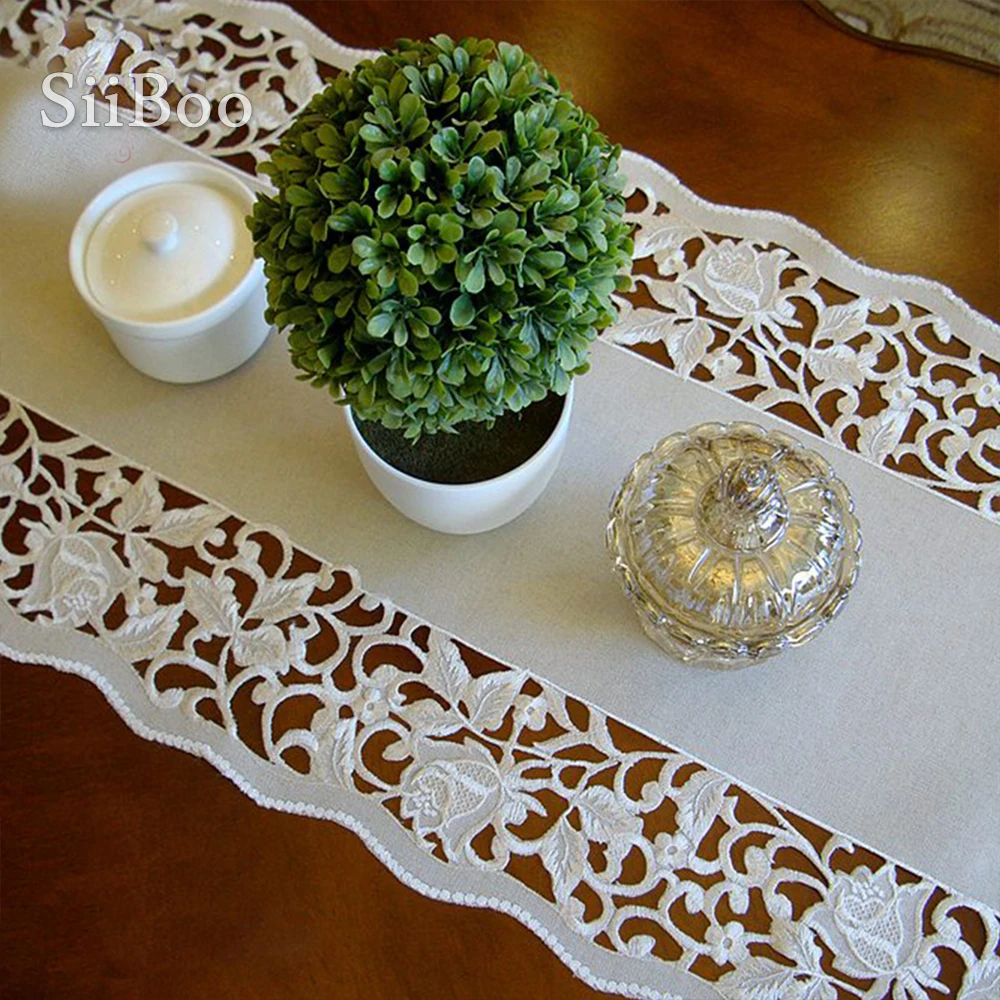 

Free shipping floral embroidery hollow lace table runner for Christmas decoration home textile decor Free shipping SP3812