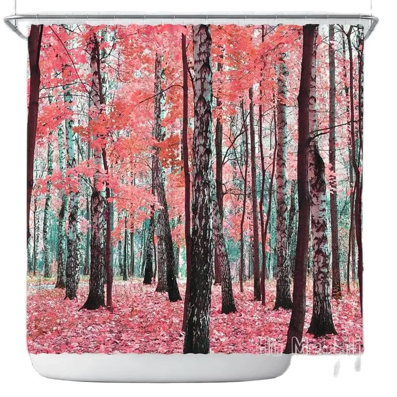 

Birch Trees By Ho Me Lili Shower Curtain Bathroom Decor Pink Leaves Wood Home Decoration Artwork Mystic Forest