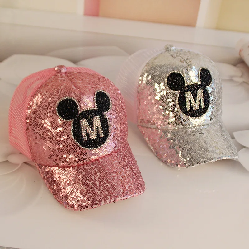 

Disney Mouse Minnie Mickey Snapback Cotton Baseball Cap Baby Kids Hat Boy Girl Travel Mesh Sequins Caps Adjustable 2-8Y