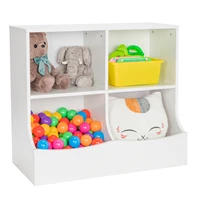 4 cubby kids bookcase w footboard multi bin childrens storage organizer cabinet thick wood shelf for bedroom decorus stock