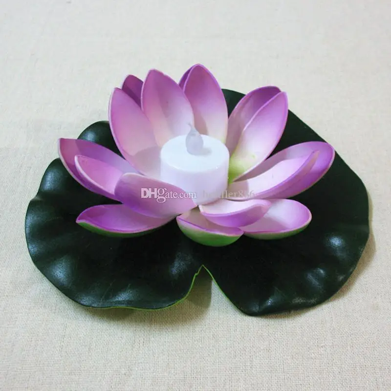 18 см искусственная светодиодная плавающая свеча в форме цветка лотоса с красочно