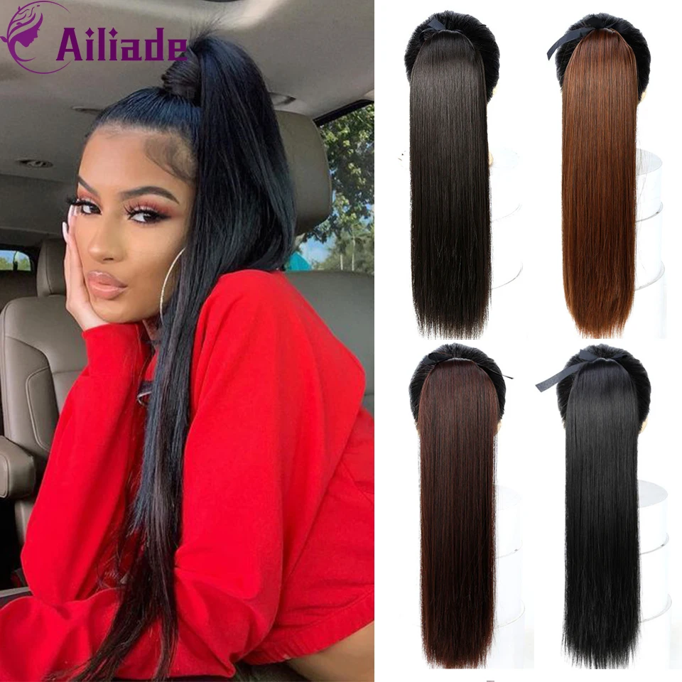 AILIADE 22 дюйма длинные прически Silky Straight &quotконский хвост клип из синтетического