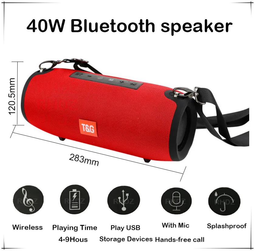 Портативный динамик Bluetooth TG118 высокой мощности 40 Вт портативный стереозвук с FM