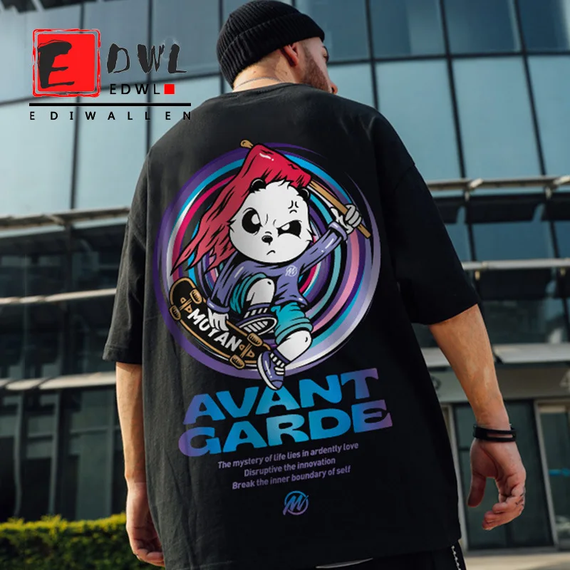 

New Design Oversized Panda Series Printed Couple Wear Loose Short Sleeve Summer 2021 Ins Men's Top Cotton T-shirt 8XL